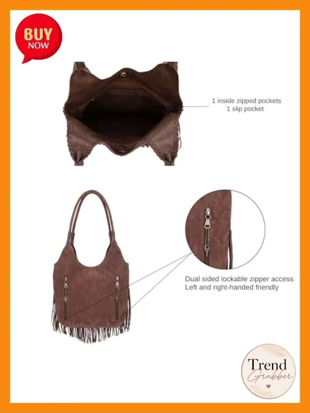 Suede Fringe Hobo Bag, CCW Concealed Carry Tote, Tassel Shoulder Handbag